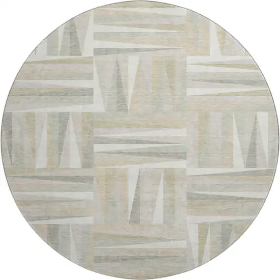 8' Ivory And Beige Geometric Washable Round Rug With UV Protection Photo 1