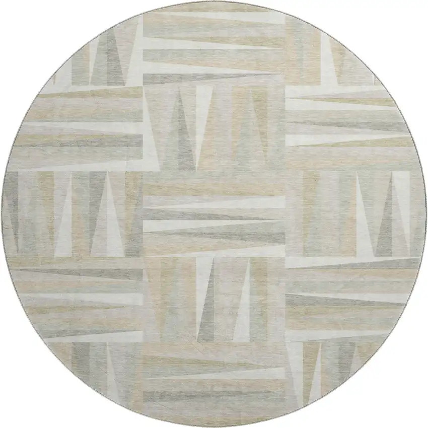 8' Ivory And Beige Geometric Washable Round Rug With UV Protection Photo 1