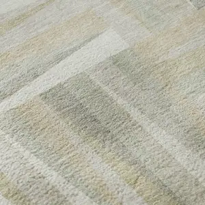 Photo of 8' Ivory And Beige Geometric Washable Round Rug With UV Protection