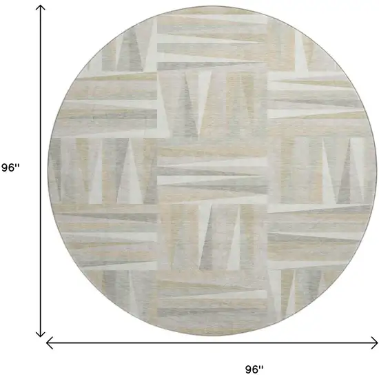 8' Ivory And Beige Geometric Washable Round Rug With UV Protection Photo 9