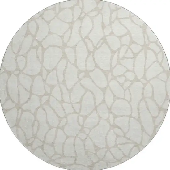8' Ivory And Beige Geometric Washable Round Rug With UV Protection Photo 3