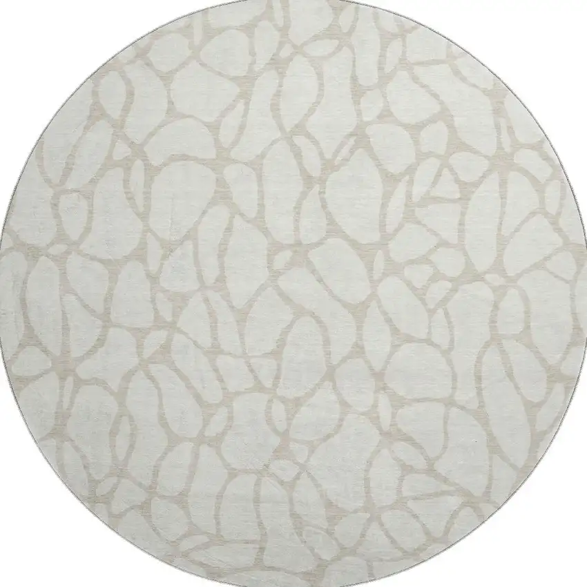 8' Ivory And Beige Geometric Washable Round Rug With UV Protection Photo 3