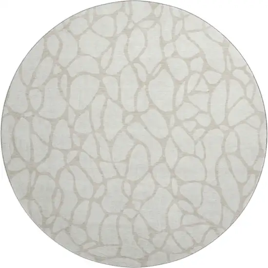 8' Ivory And Beige Geometric Washable Round Rug With UV Protection Photo 1