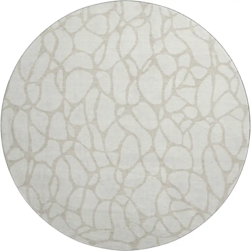 8' Ivory And Beige Geometric Washable Round Rug With UV Protection Photo 1