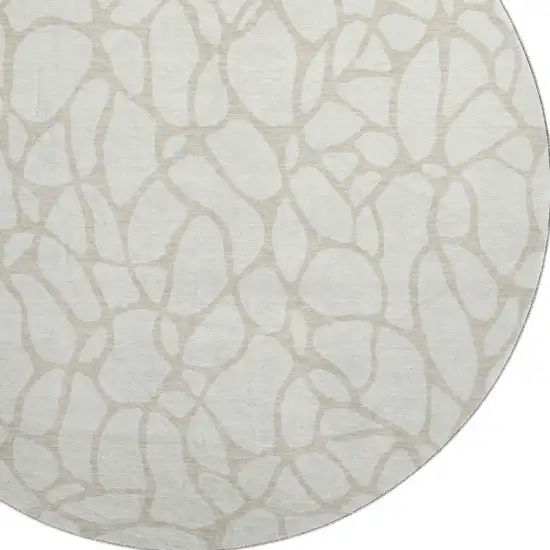 8' Ivory And Beige Geometric Washable Round Rug With UV Protection Photo 2