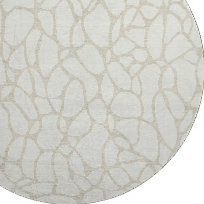 8' Ivory And Beige Geometric Washable Round Rug With UV Protection Photo 2