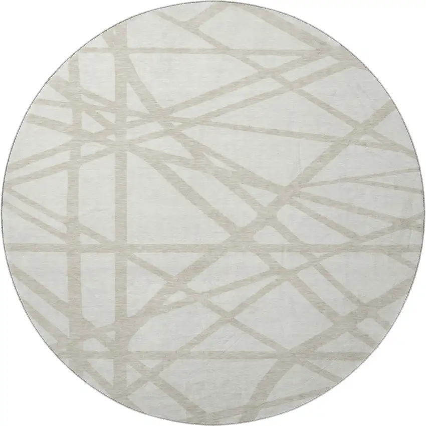 8' Ivory And Beige Geometric Washable Round Rug With UV Protection Photo 2