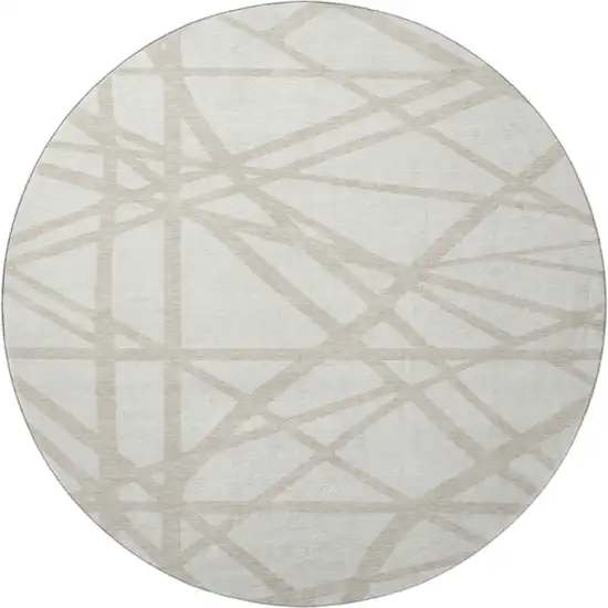 8' Ivory And Beige Geometric Washable Round Rug With UV Protection Photo 2