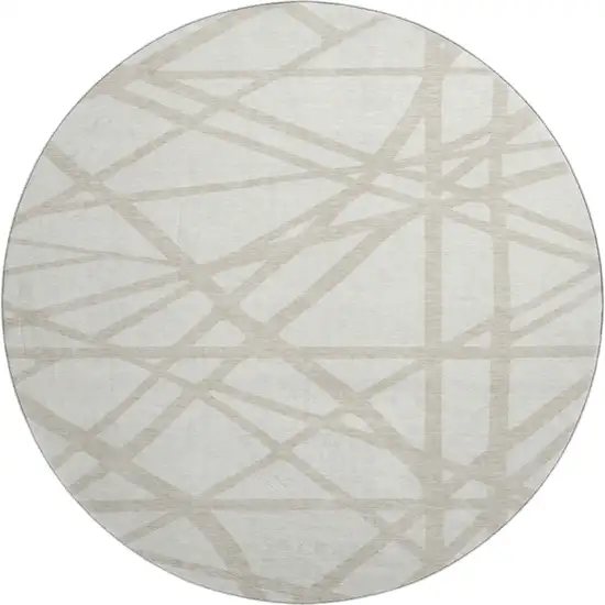 8' Ivory And Beige Geometric Washable Round Rug With UV Protection Photo 1