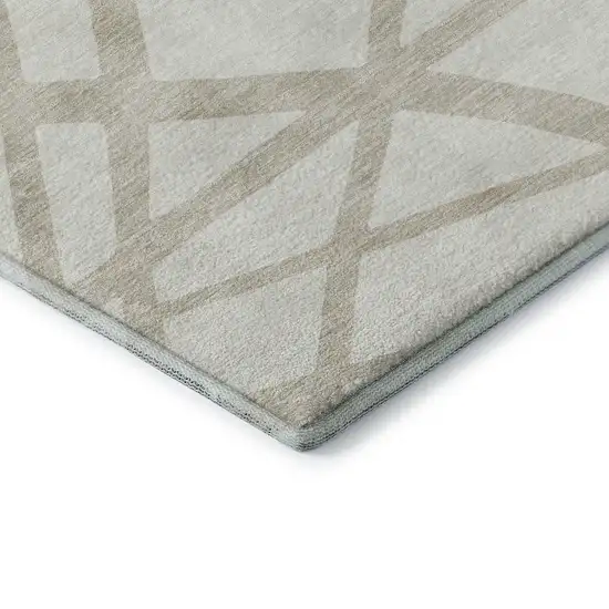 8' Ivory And Beige Geometric Washable Round Rug With UV Protection Photo 5