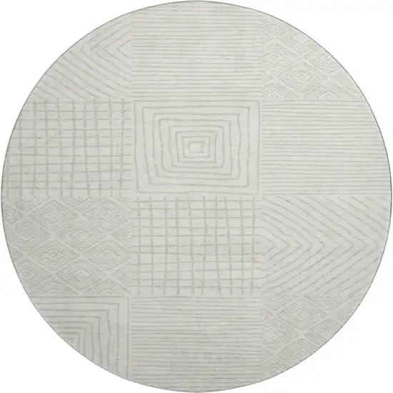 8' Ivory And Beige Geometric Washable Round Rug With UV Protection Photo 1