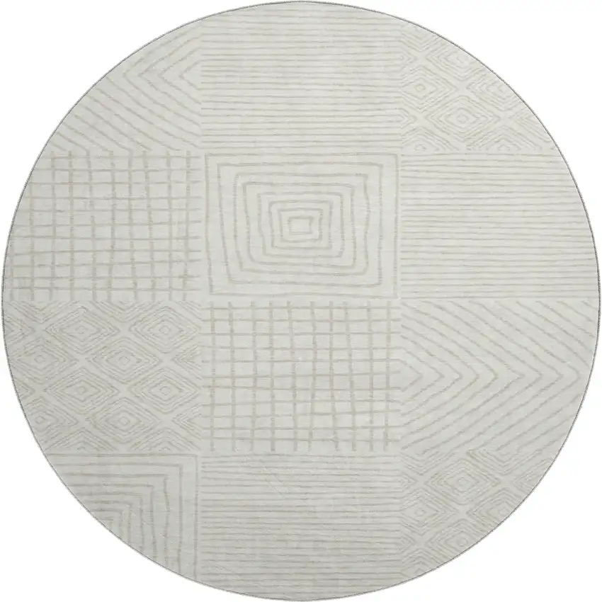 8' Ivory And Beige Geometric Washable Round Rug With UV Protection Photo 1