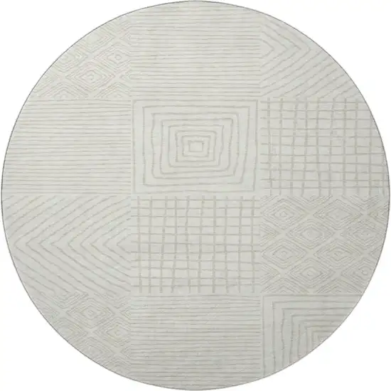 8' Ivory And Beige Geometric Washable Round Rug With UV Protection Photo 3