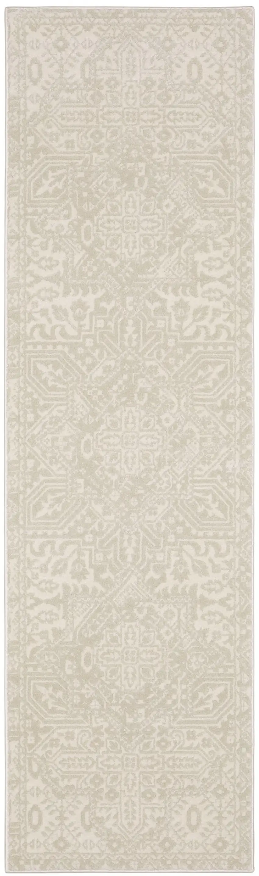 8' Ivory And Beige Medallion Runner Rug Photo 4