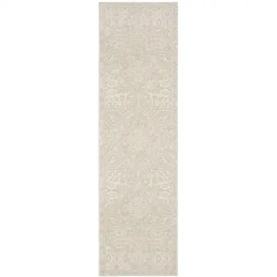 8' Ivory And Beige Medallion Runner Rug Photo 4