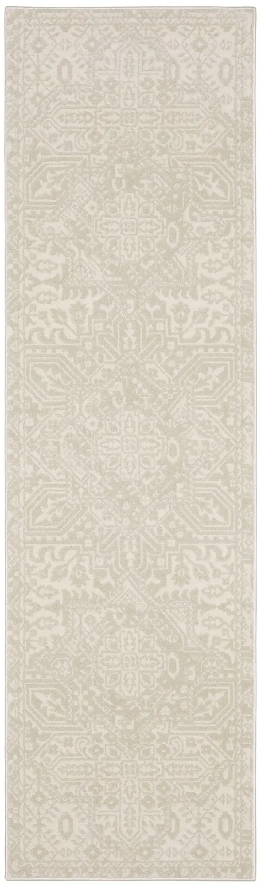 8' Ivory And Beige Medallion Runner Rug Photo 2