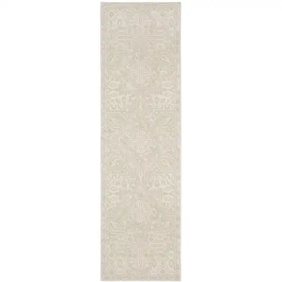 8' Ivory And Beige Medallion Runner Rug Photo 2