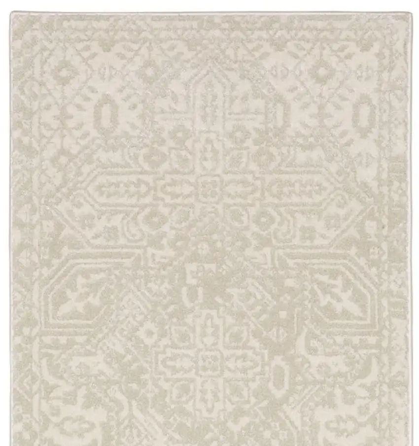 8' Ivory And Beige Medallion Runner Rug Photo 5