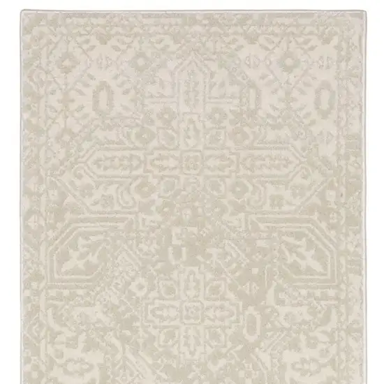 8' Ivory And Beige Medallion Runner Rug Photo 5
