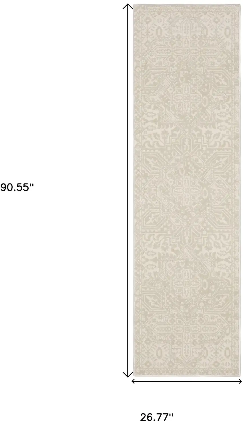 8' Ivory And Beige Medallion Runner Rug Photo 3