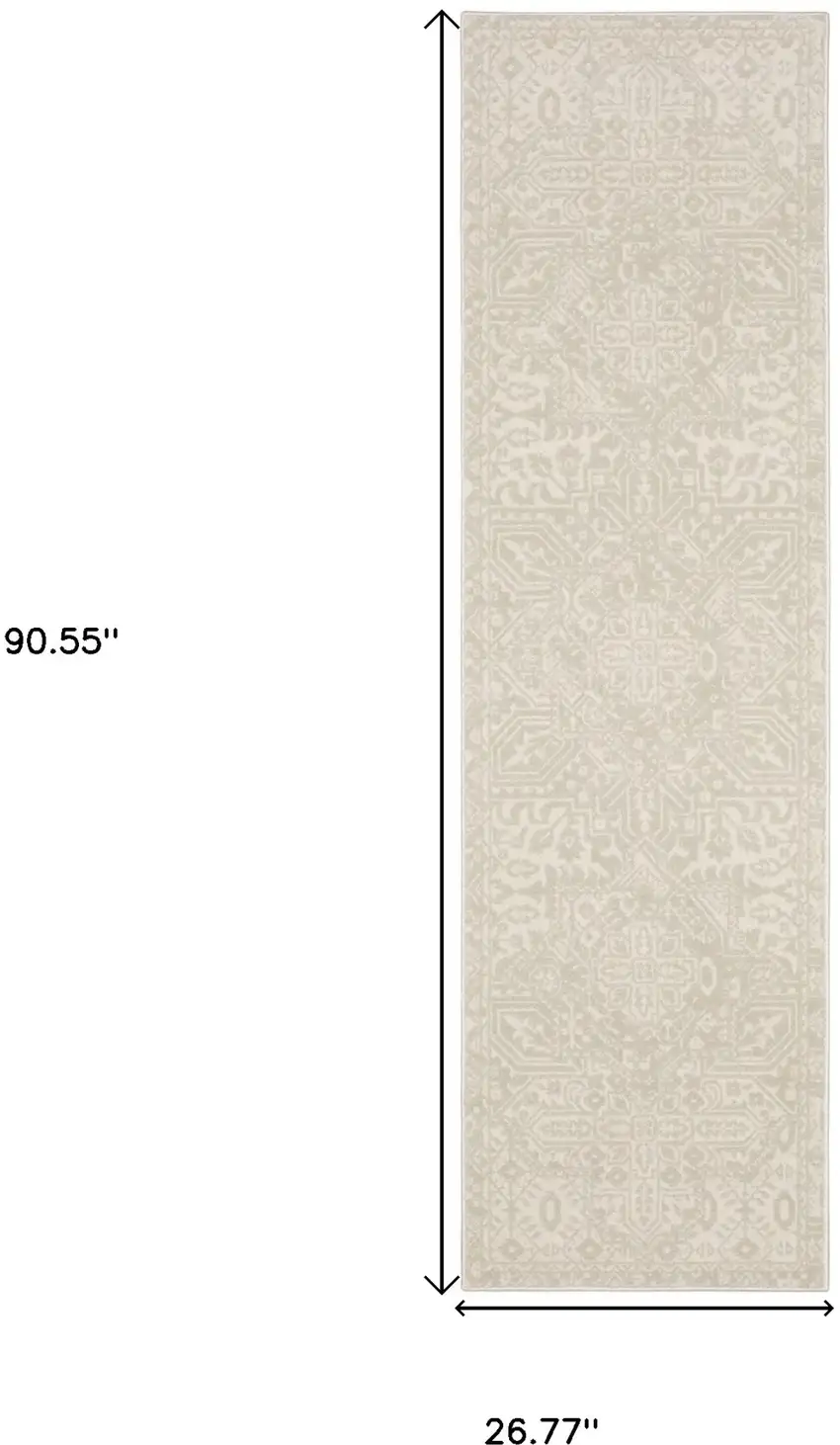 8' Ivory And Beige Medallion Runner Rug Photo 3