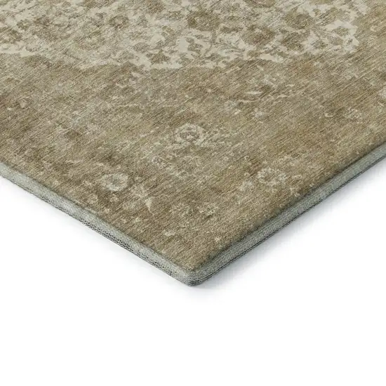 8' Ivory And Beige Medallion Washable Round Rug With UV Protection Photo 6