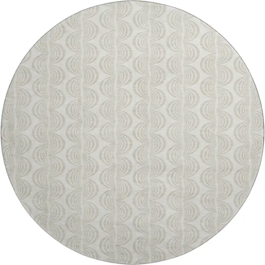 8' Ivory And Beige Ogee Washable Round Rug With UV Protection Photo 1