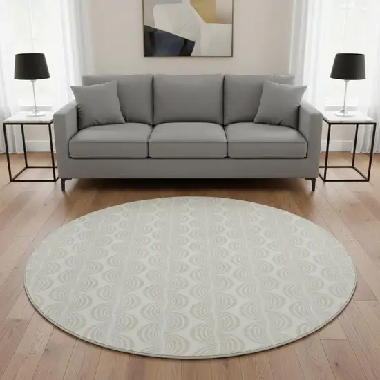 8' Ivory And Beige Ogee Washable Round Rug With UV Protection Photo 2