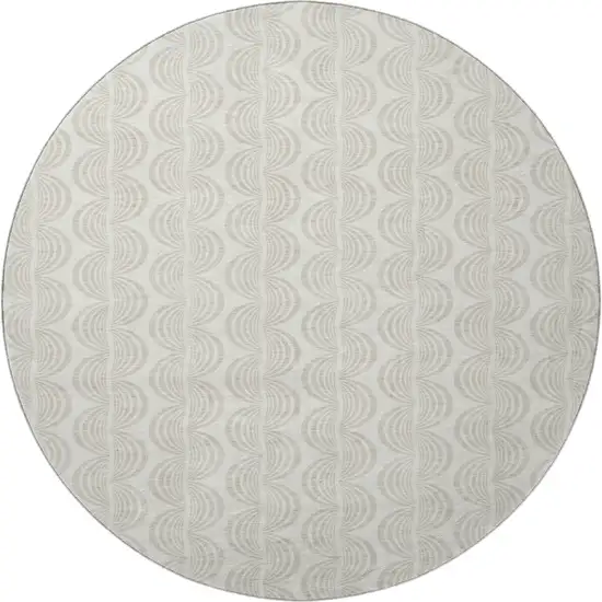 8' Ivory And Beige Ogee Washable Round Rug With UV Protection Photo 3
