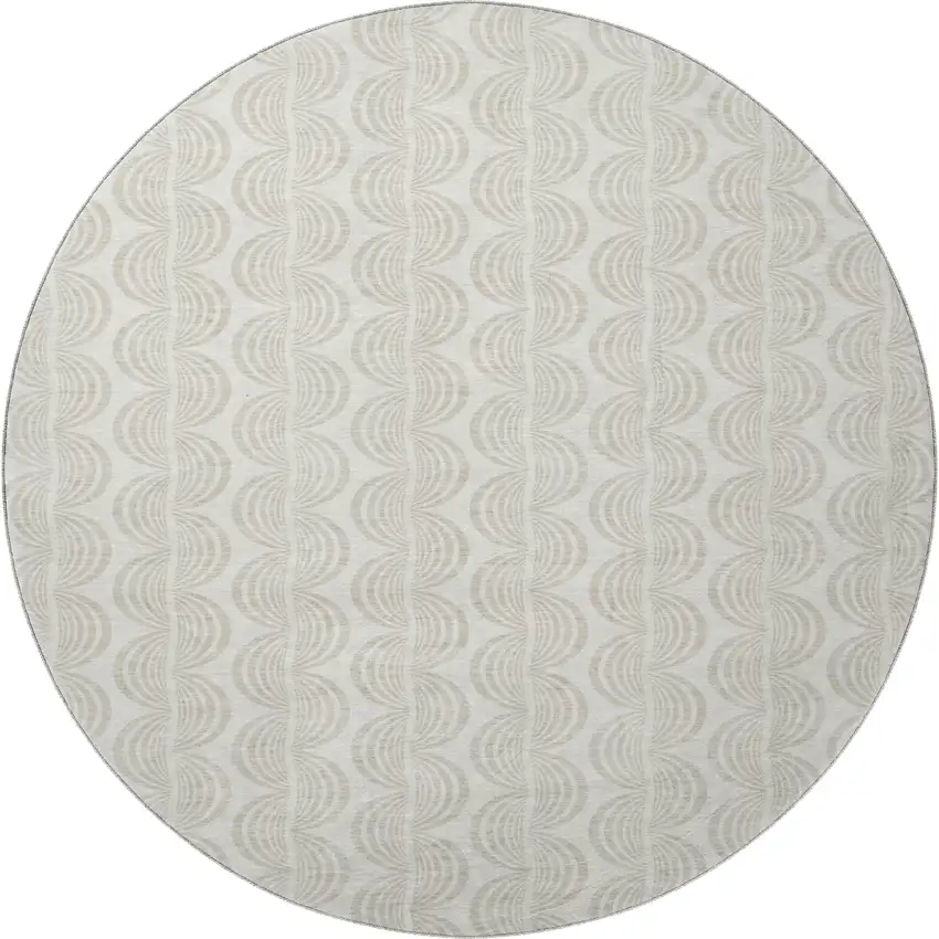 8' Ivory And Beige Ogee Washable Round Rug With UV Protection Photo 3