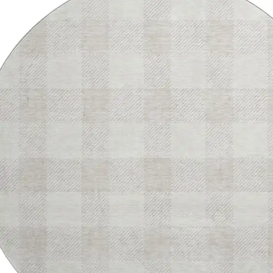 8' Ivory And Beige Plaid Washable Round Rug With UV Protection Photo 2