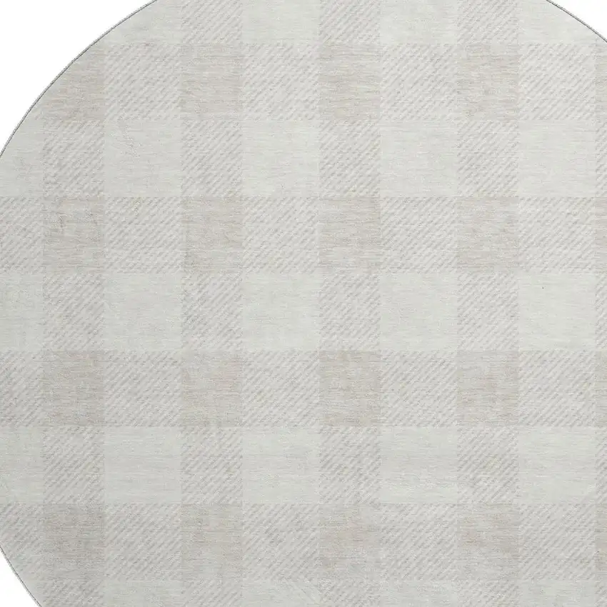 8' Ivory And Beige Plaid Washable Round Rug With UV Protection Photo 2