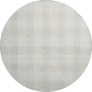 Photo of 8' Ivory And Beige Plaid Washable Round Rug With UV Protection