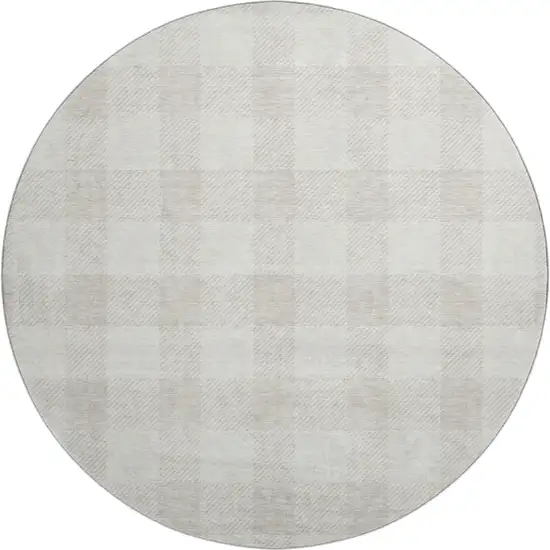 8' Ivory And Beige Plaid Washable Round Rug With UV Protection Photo 1