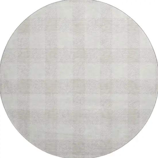 8' Ivory And Beige Plaid Washable Round Rug With UV Protection Photo 3