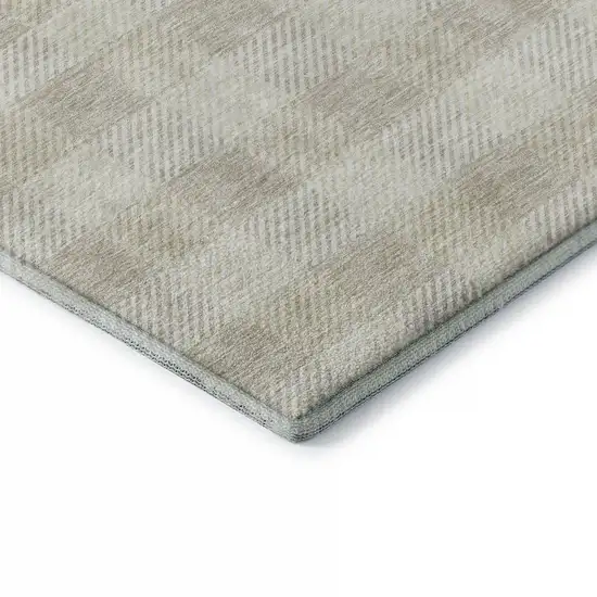 8' Ivory And Beige Plaid Washable Round Rug With UV Protection Photo 6