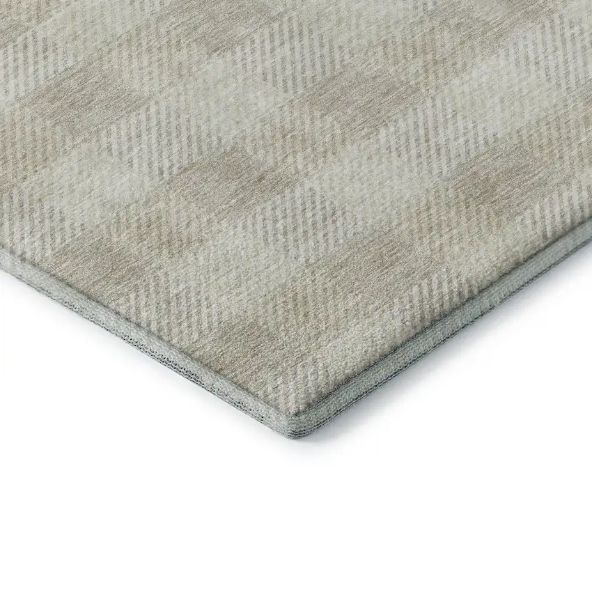 8' Ivory And Beige Plaid Washable Round Rug With UV Protection Photo 6