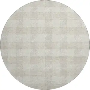 Photo of 8' Ivory And Beige Plaid Washable Round Rug With UV Protection