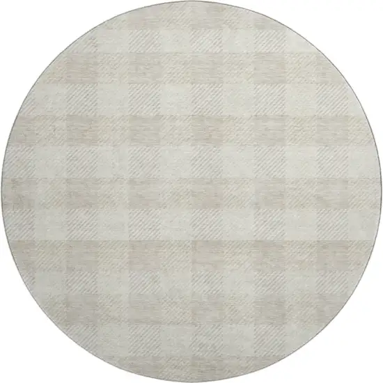 8' Ivory And Beige Plaid Washable Round Rug With UV Protection Photo 1