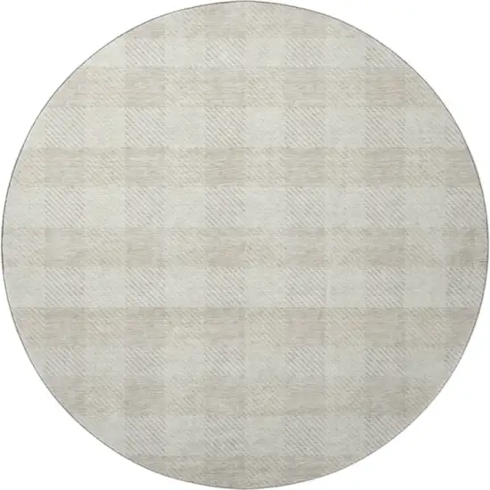 8' Ivory And Beige Plaid Washable Round Rug With UV Protection Photo 3