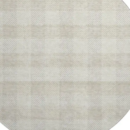 8' Ivory And Beige Plaid Washable Round Rug With UV Protection Photo 2
