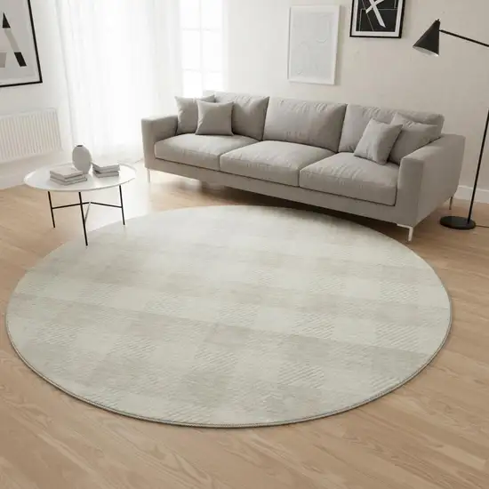 8' Ivory And Beige Plaid Washable Round Rug With UV Protection Photo 2