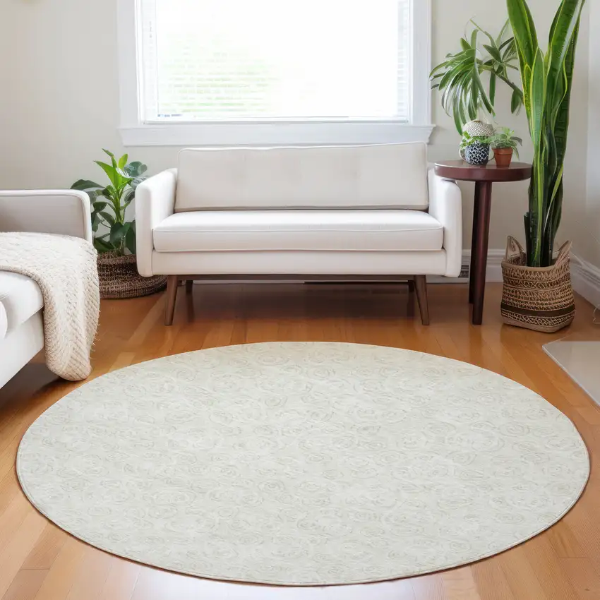 8' Ivory And Beige Polka Dot Washable Round Rug With UV Protection Photo 5