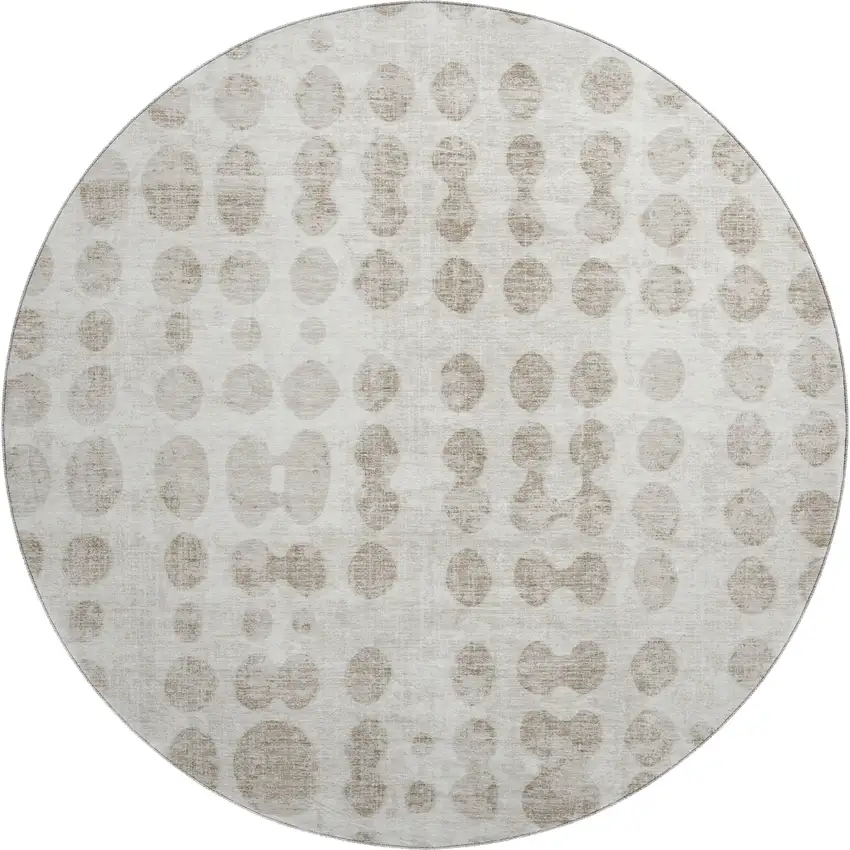 8' Ivory And Beige Polka Dot Washable Round Rug With UV Protection Photo 1