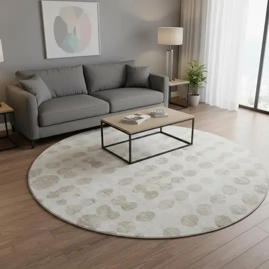 8' Ivory And Beige Polka Dot Washable Round Rug With UV Protection Photo 2
