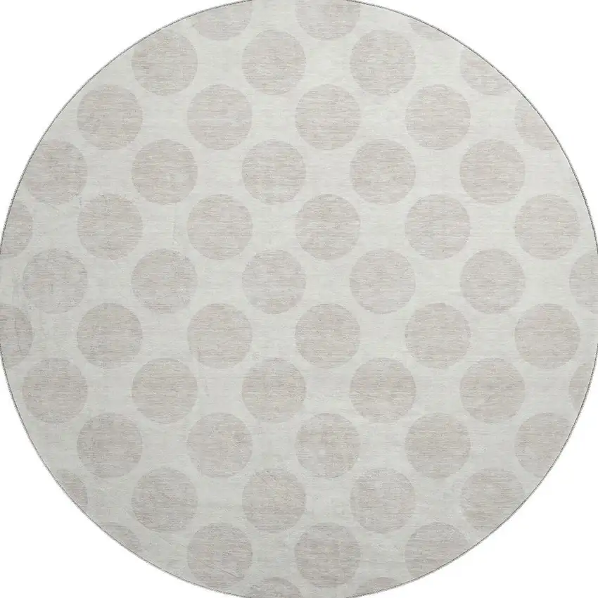 8' Ivory And Beige Polka Dot Washable Round Rug With UV Protection Photo 4