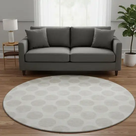 8' Ivory And Beige Polka Dot Washable Round Rug With UV Protection Photo 2
