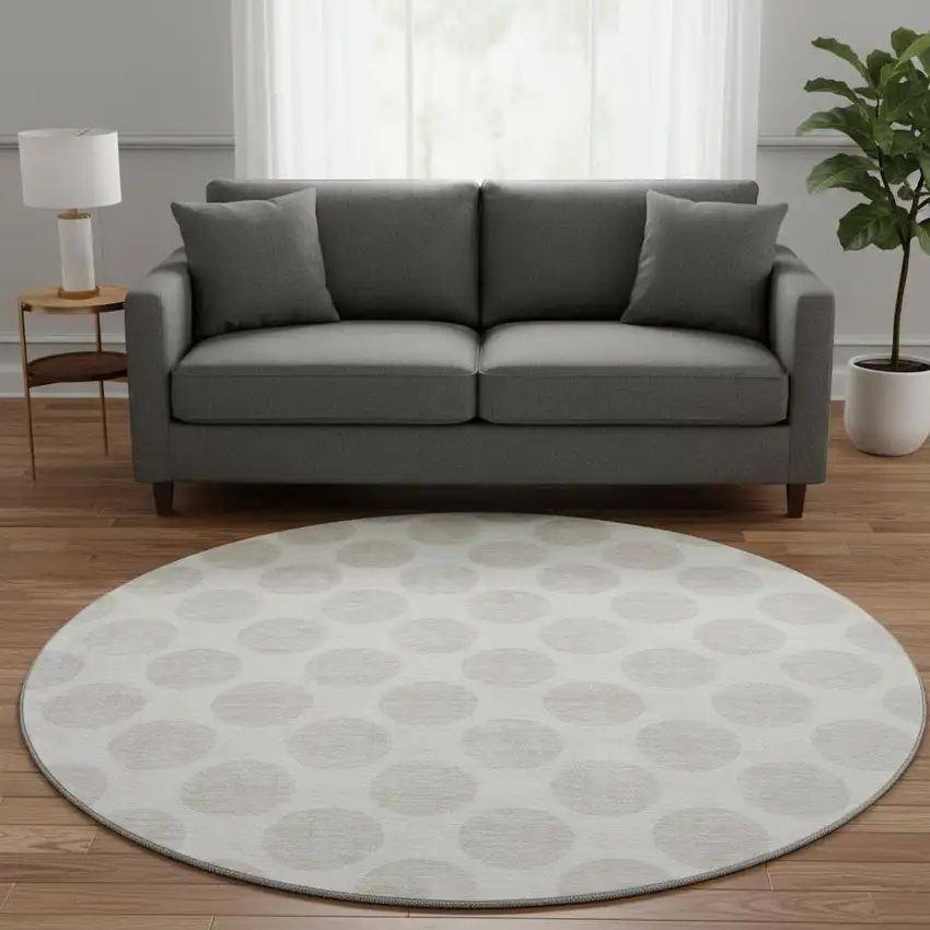8' Ivory And Beige Polka Dot Washable Round Rug With UV Protection Photo 2