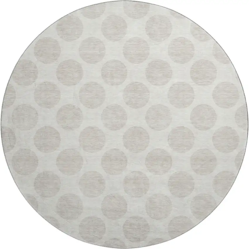 8' Ivory And Beige Polka Dot Washable Round Rug With UV Protection Photo 1