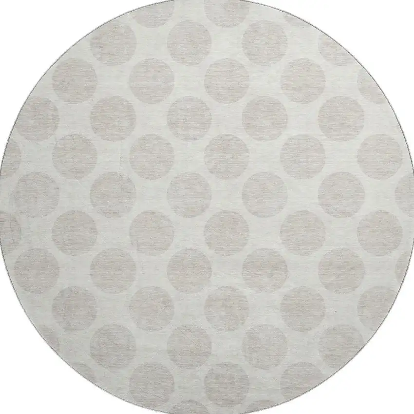 8' Ivory And Beige Polka Dot Washable Round Rug With UV Protection Photo 2